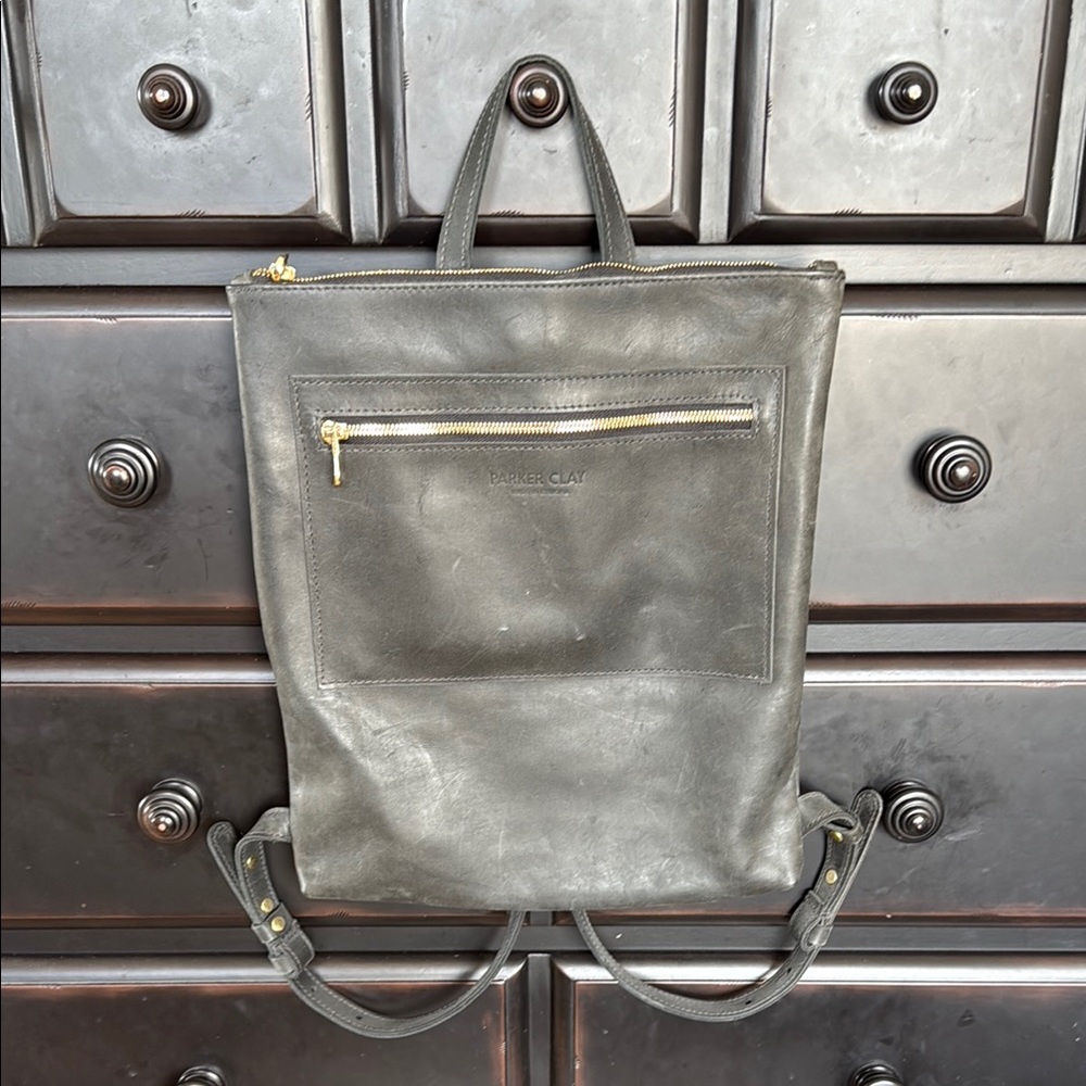 Parker Clay Black Leather Backpack